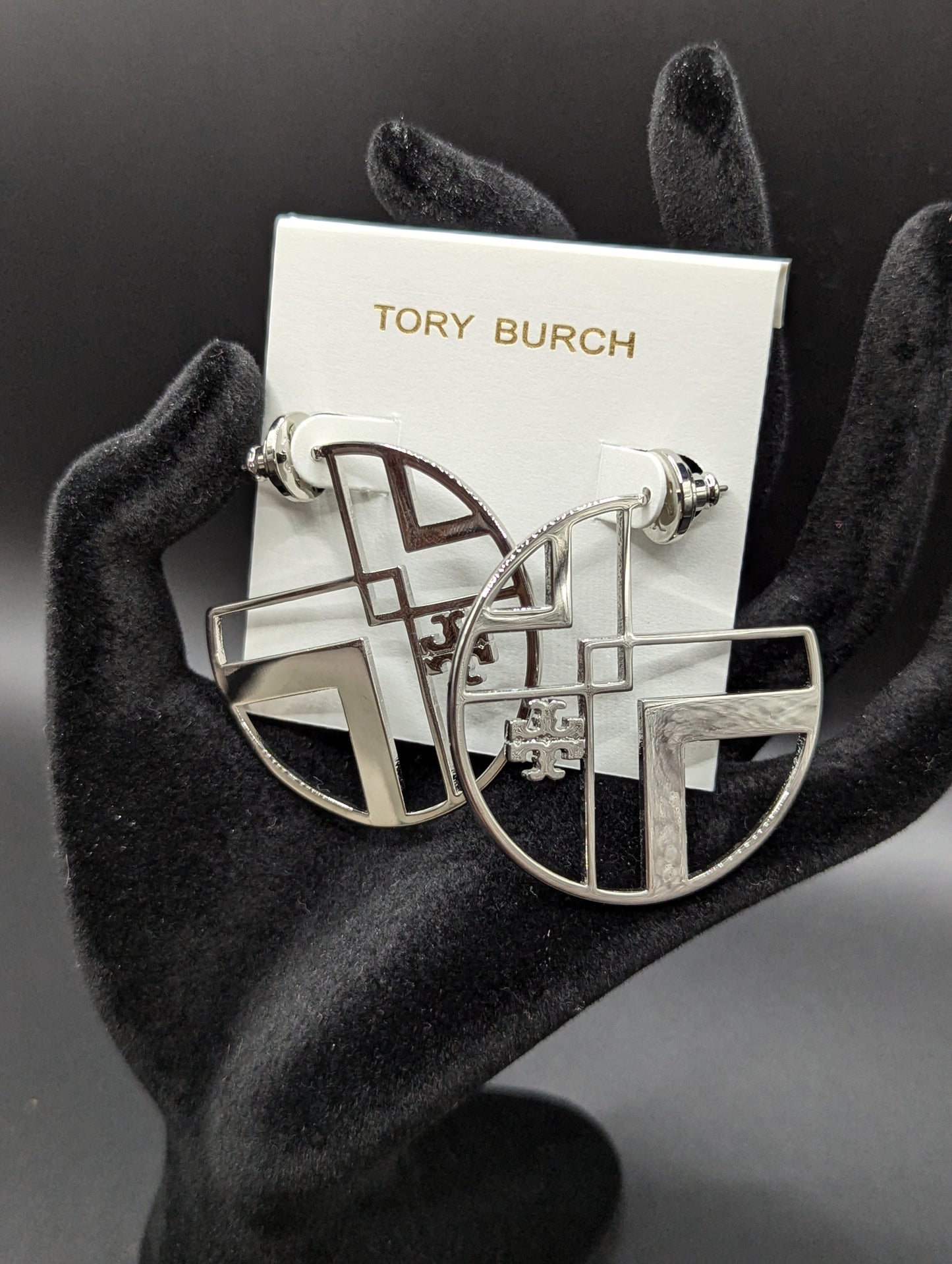 Tory Burch Silver Chevron Earrings
