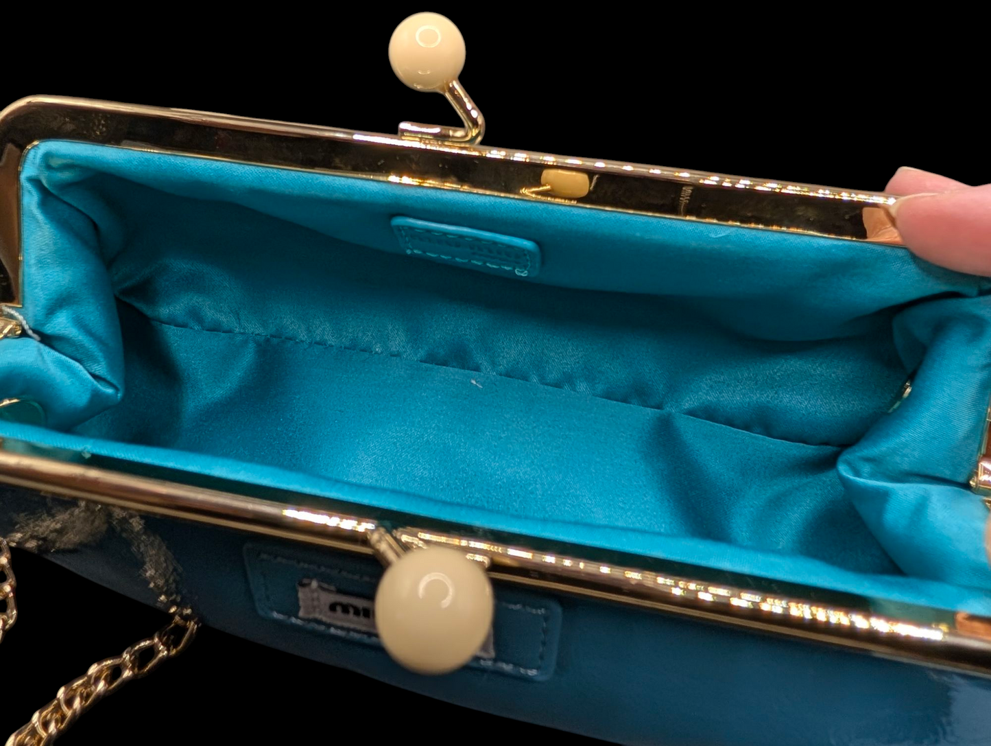 Miu Miu Blue Clutch Bag with Gold Chain And Compact Mirror