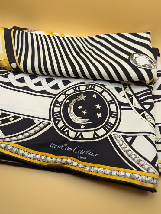 Must de Cartier Diamonds and Clock Vintage Silk Scarf