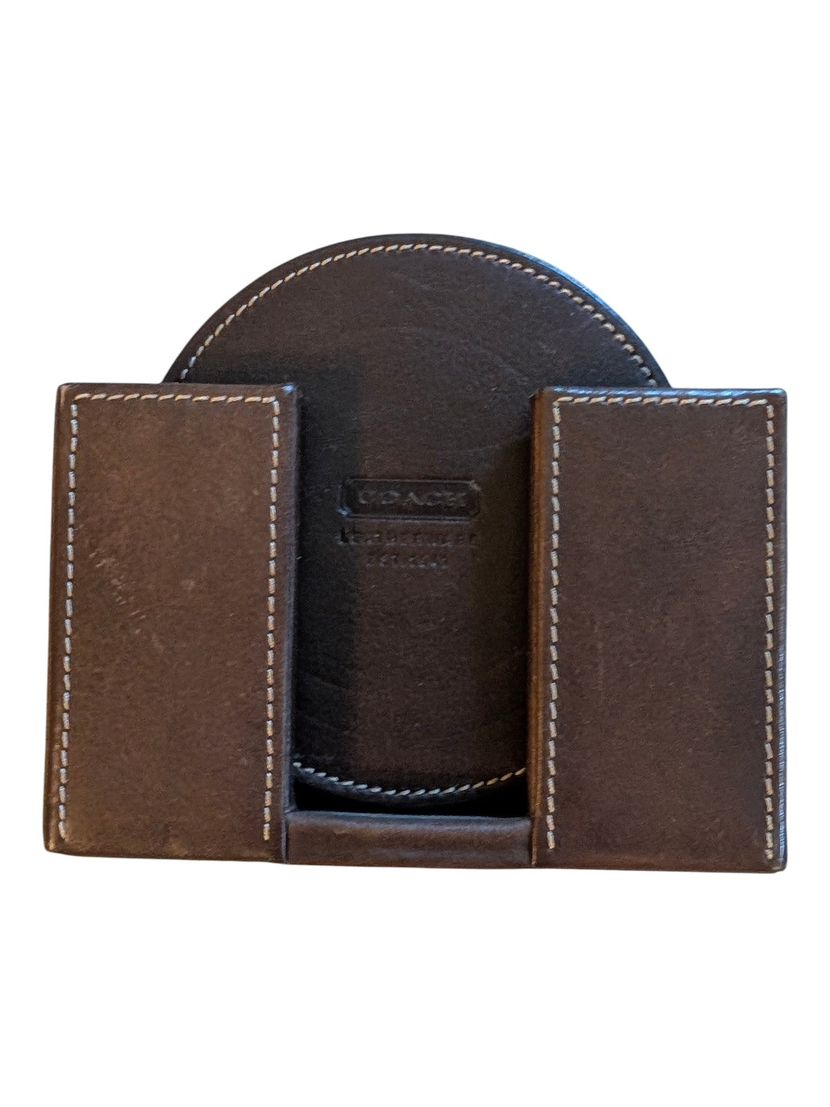 Coach Leather Drink Coaster Set Of 6 with Holder - Brown